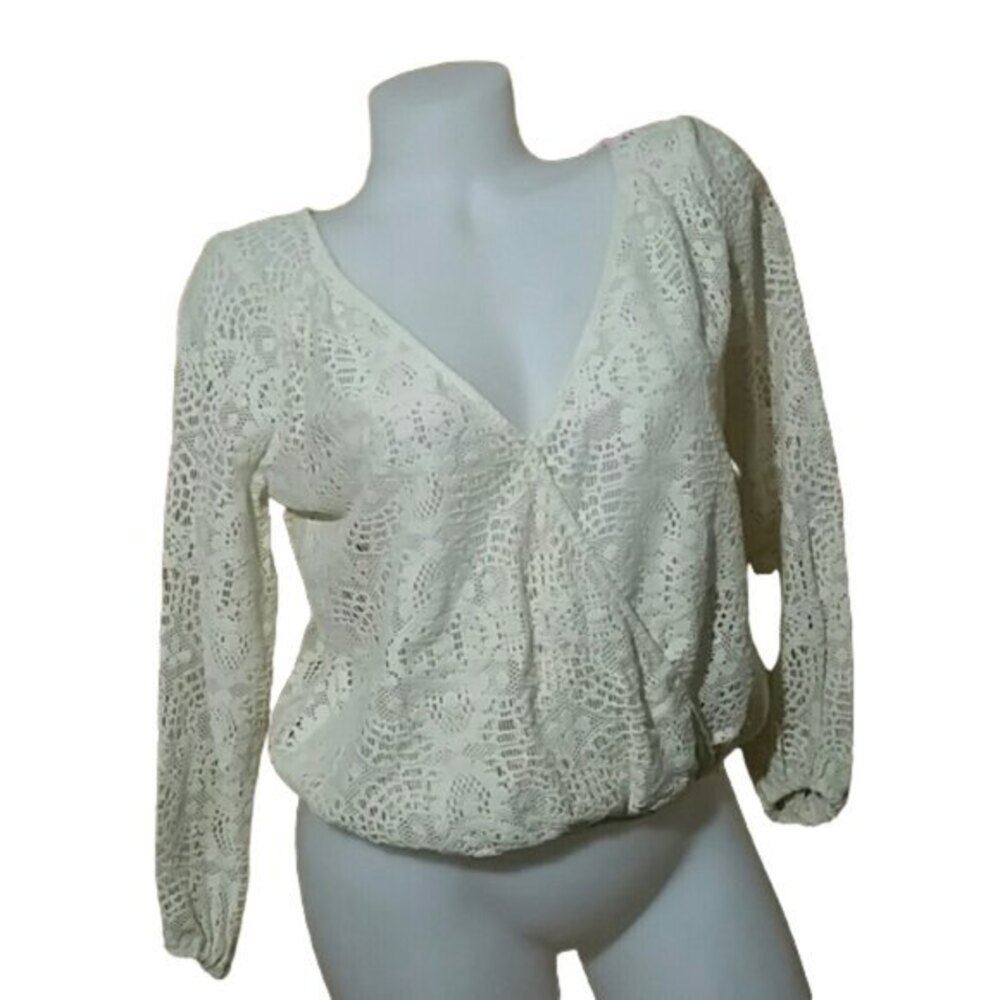 Y2K American Eagle Outfitters Ivory Lace Crochet V Neck Top Womens Size Small